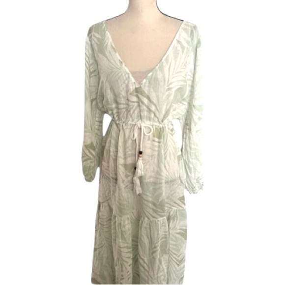 Cynthia Rowley Linen blend Beach Midi Dress Swim Coverup Palm print Size M NWT - Picture 1 of 15